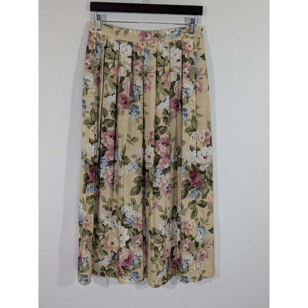 Vintage Leslie Fay Foral Cottagecore Midi Pleated Skirt Sz 14 Feminine Europe - Picture 2 of 7